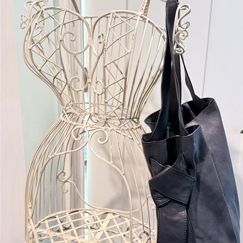 Vince Camuto "Cloud" Black Leather Tote Bag 13x13x5"